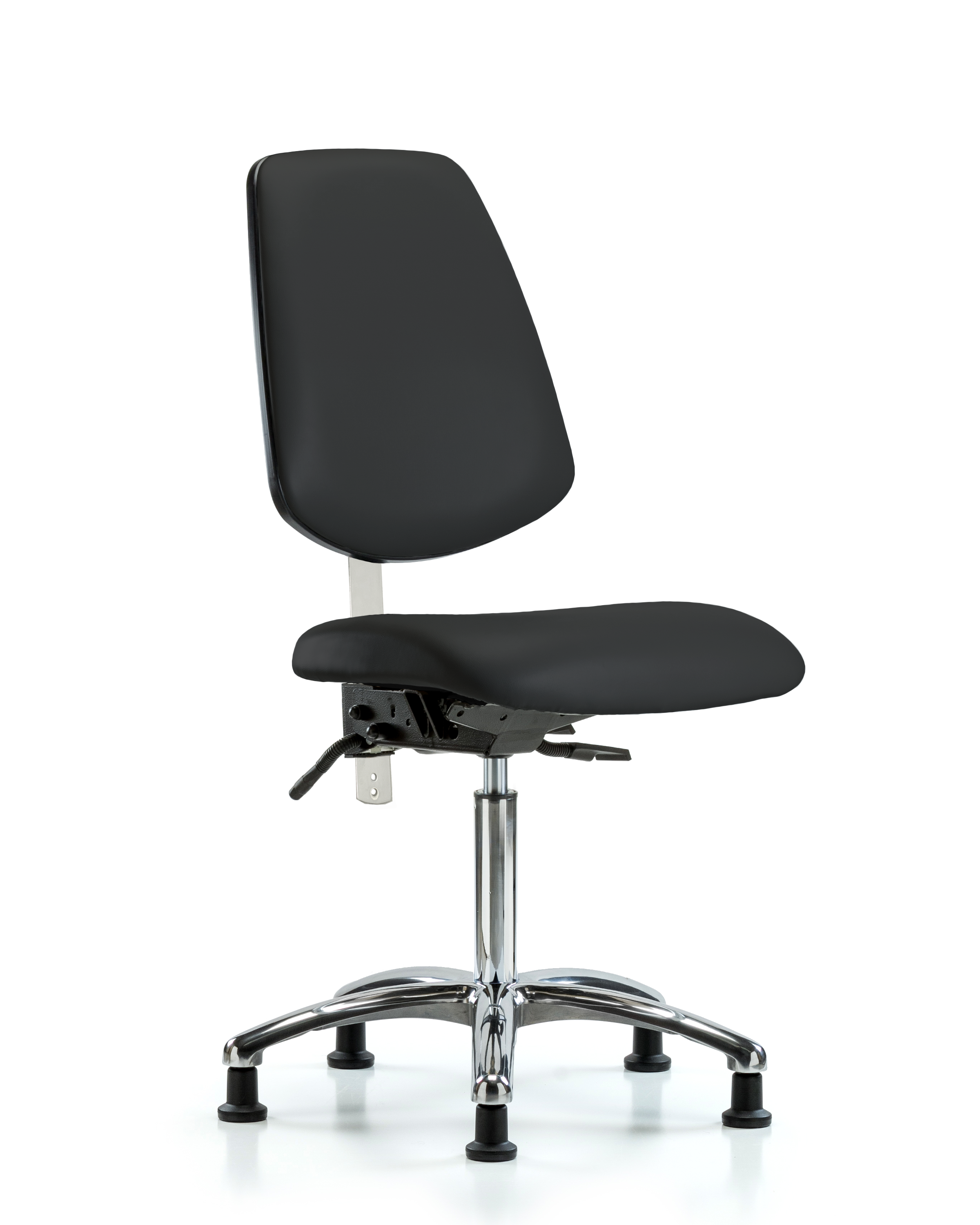 Class 100 Vinyl Clean Room Chair - Medium Bench Height with Medium Back, Seat Tilt, & Stationary Glides in Black Trailblazer Vinyl