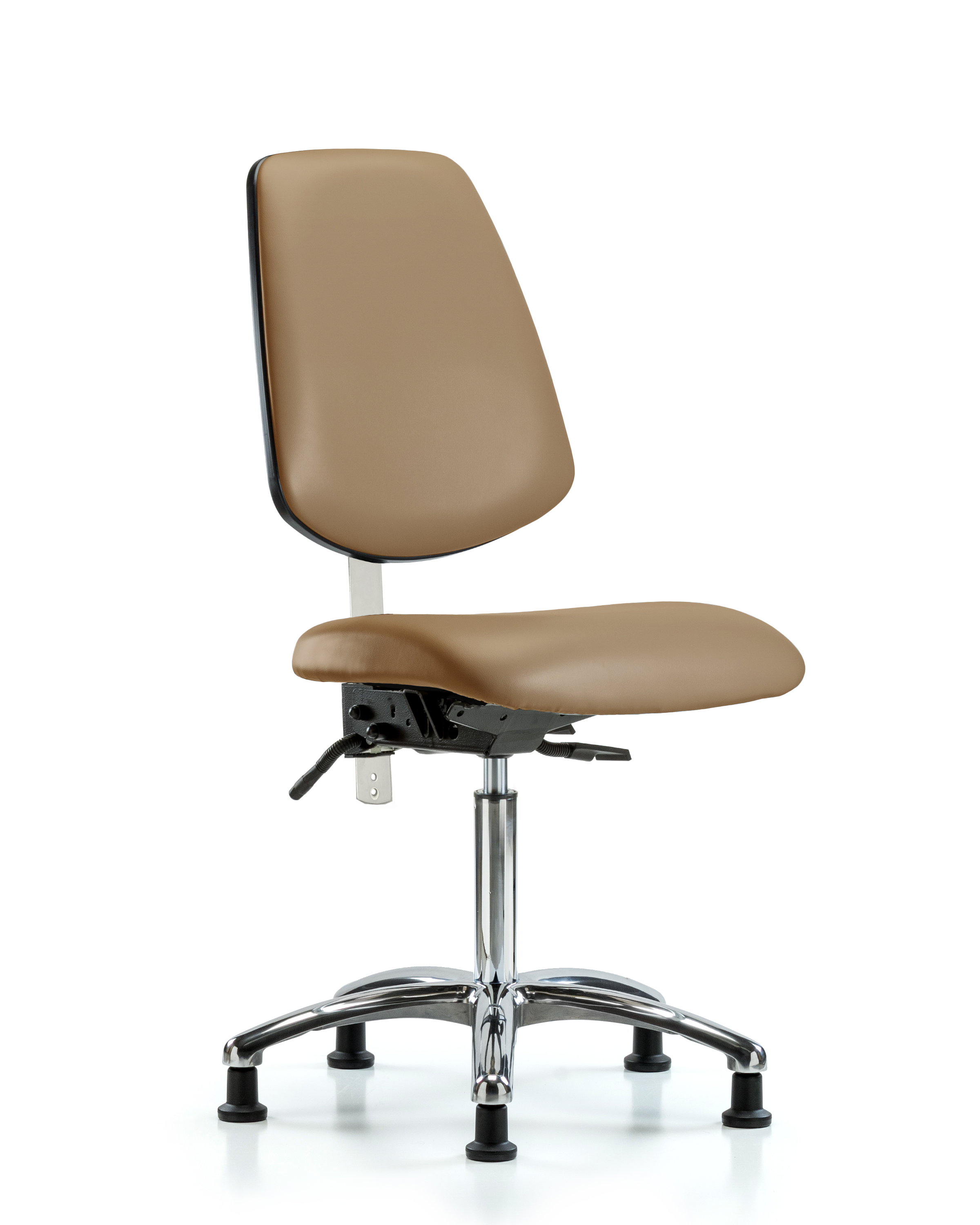 Class 100 Vinyl Clean Room Chair - Medium Bench Height with Medium Back, Seat Tilt, & Stationary Glides in Taupe Trailblazer Vinyl