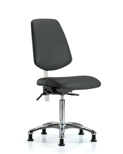 Class 100 Vinyl Clean Room Chair - Medium Bench Height with Medium Back, Seat Tilt, & Stationary Glides in Charcoal Trailblazer Vinyl
