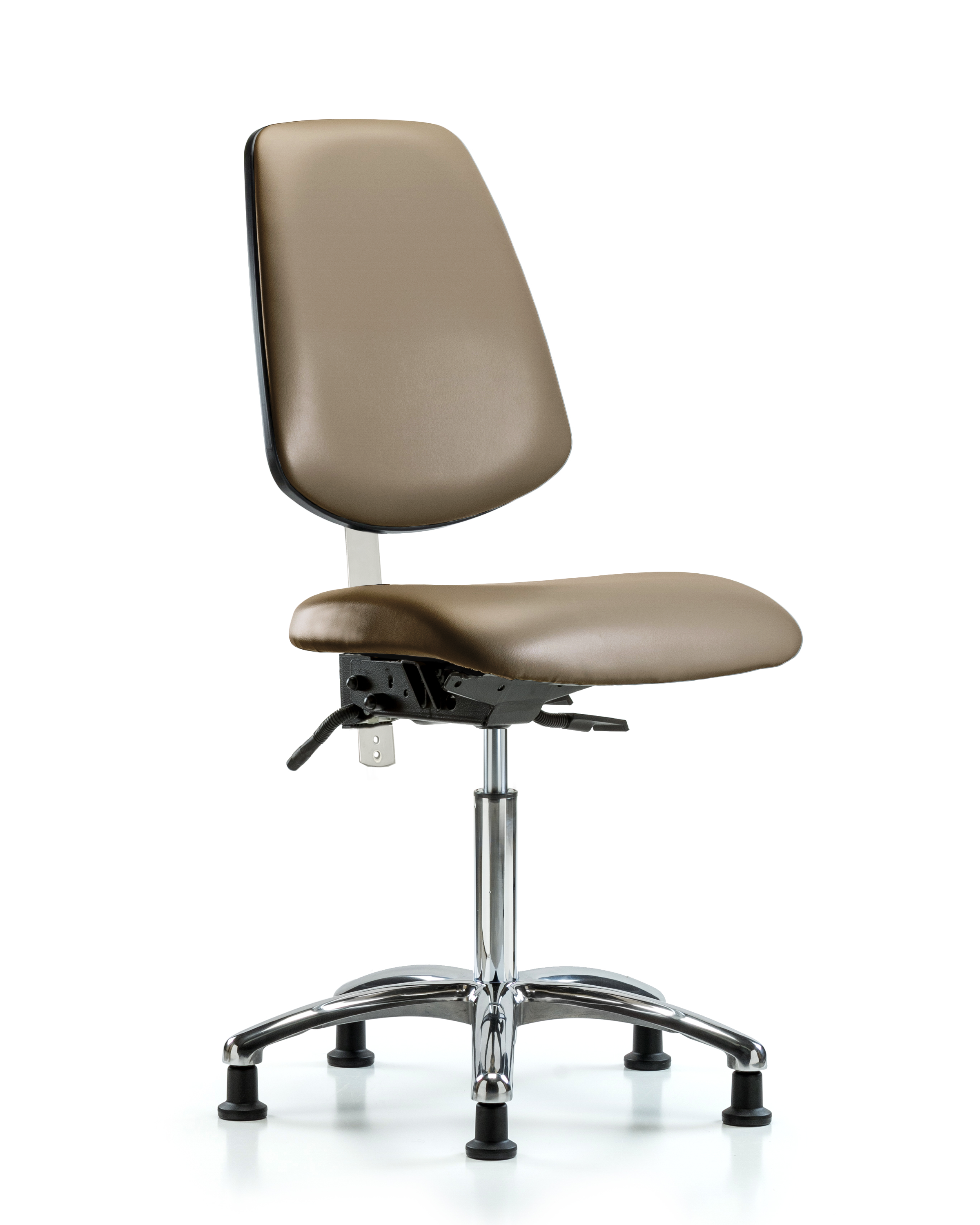 Class 100 Vinyl Clean Room Chair - Medium Bench Height with Medium Back, Seat Tilt, & Stationary Glides in Marine Blue Supernova Vinyl