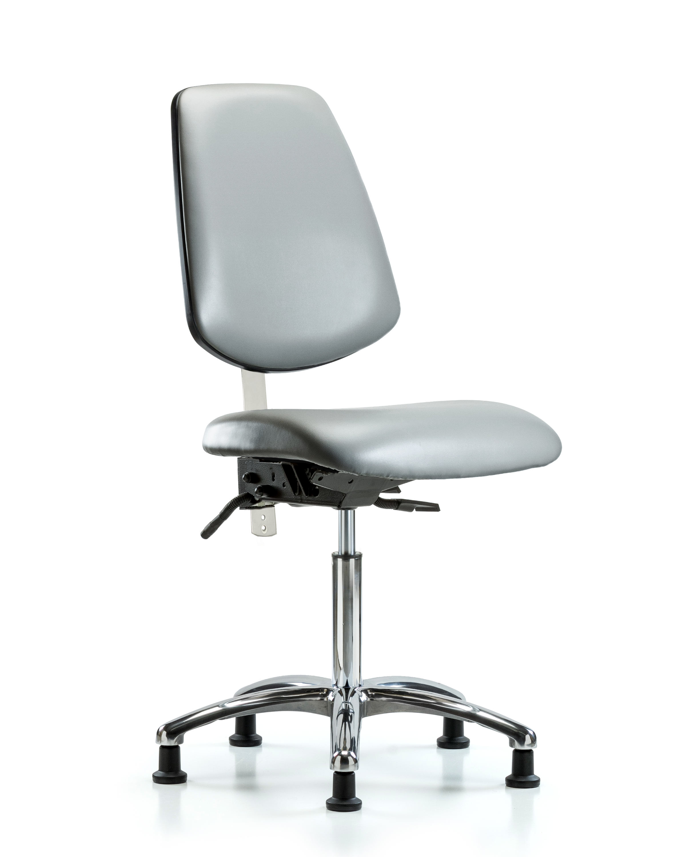 Class 100 Vinyl Clean Room Chair - Medium Bench Height with Medium Back, Seat Tilt, & Stationary Glides in Sterling Supernova Vinyl