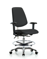 Class 100 Vinyl Clean Room Chair - Medium Bench Height with Medium Back, Seat Tilt, Adjustable Arms, Chrome Foot Ring, & Casters in Black Trailblazer Vinyl