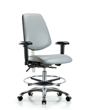 Class 100 Vinyl Clean Room Chair - Medium Bench Height with Medium Back, Seat Tilt, Adjustable Arms, Chrome Foot Ring, & Casters in Dove Trailblazer Vinyl