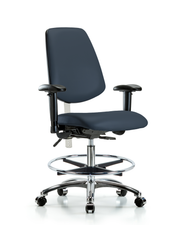 CL100 Vinyl Clean Room Chair - Medium Bench Height with Medium Back, Seat Tilt, Adjustable Arms, Chrome Foot Ring, & Casters in Imperial Blue Trailblazer Vinyl