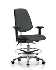 Class 100 Vinyl Clean Room Chair - Medium Bench Height with Medium Back, Seat Tilt, Adjustable Arms, Chrome Foot Ring, & Casters in Charcoal Trailblazer Vinyl