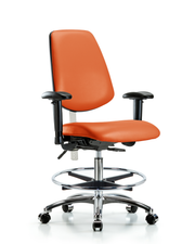 CL100 Vinyl Clean Room Chair - Medium Bench Height with Medium Back, Seat Tilt, Adjustable Arms, Chrome Foot Ring, & Casters in Orange Kist Trailblazer Vinyl