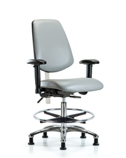 CL100 Vinyl Clean Room Chair - Medium Bench Height with Medium Back, Seat Tilt, Adjustable Arms, Chrome Foot Ring, & Stationary Glides in Dove Trailblazer Vinyl