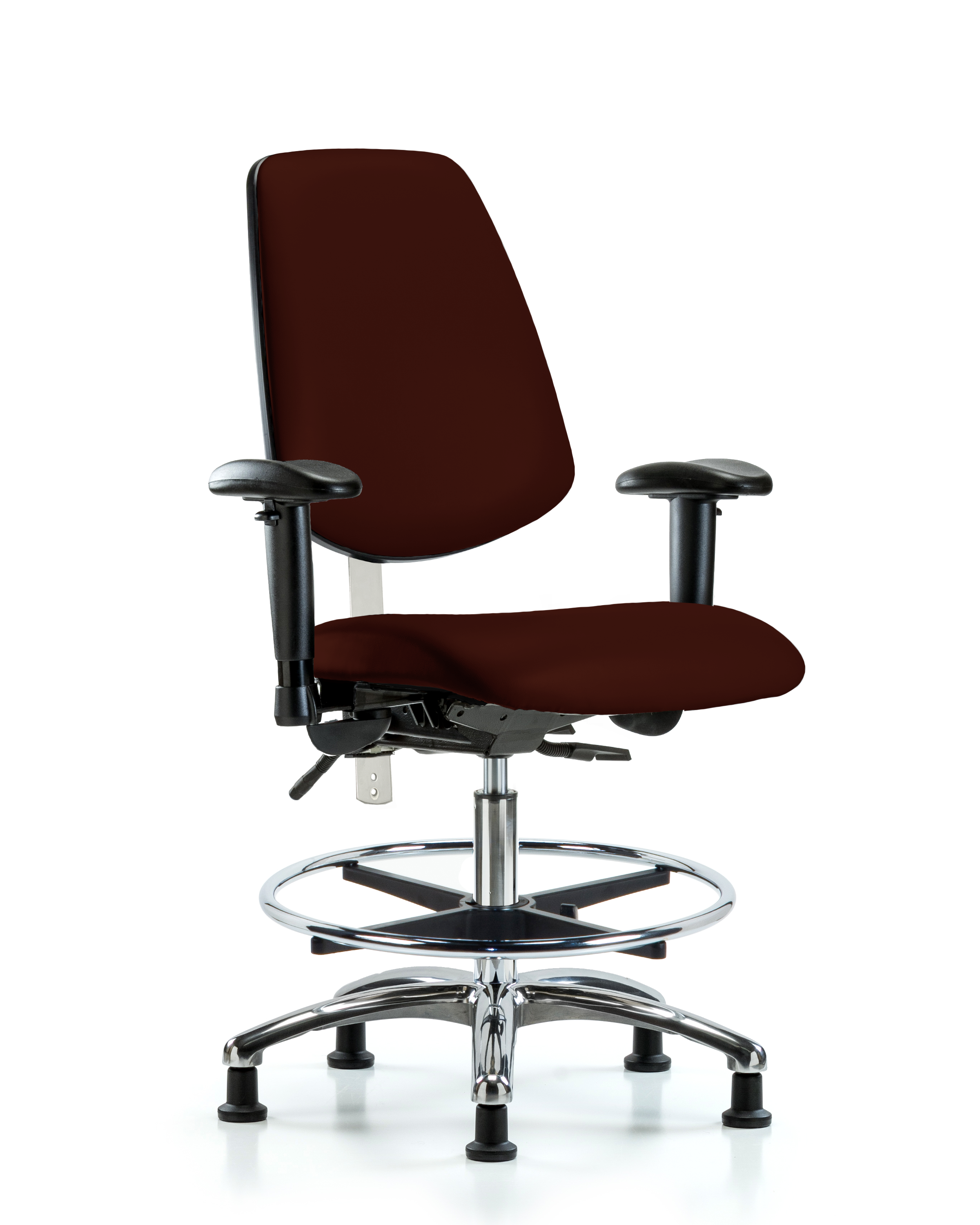 CL100 Vinyl Clean Room Chair - Medium Bench Height with Medium Back, Seat Tilt, Adjustable Arms, Chrome Foot Ring, & Stationary Glides in Dove Trailblazer Vinyl