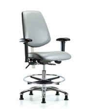 CL100 Vinyl Clean Room Chair - Medium Bench Height with Medium Back, Seat Tilt, Adj Arms, Chrome Foot Ring, & Stationary Glides in Sterling Supernova Vinyl