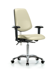 Class 100 Vinyl Clean Room Chair - Medium Bench Height with Medium Back, Seat Tilt, Adjustable Arms, & Casters in Adobe White Trailblazer Vinyl
