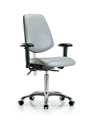 Class 100 Vinyl Clean Room Chair - Medium Bench Height with Medium Back, Seat Tilt, Adjustable Arms, & Casters in Dove Trailblazer Vinyl