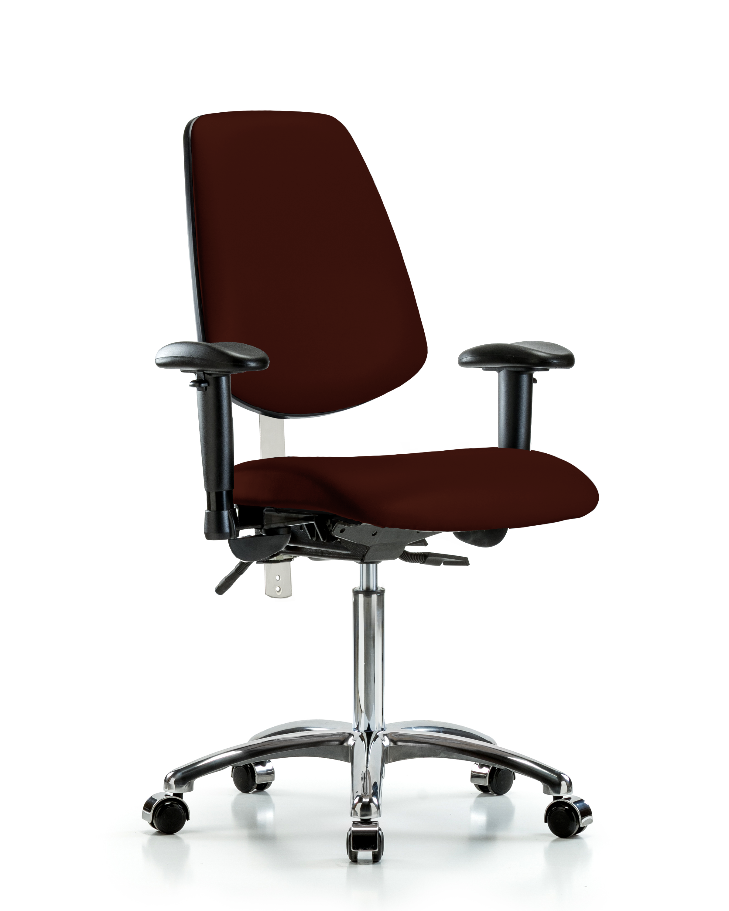 Class 100 Vinyl Clean Room Chair - Medium Bench Height with Medium Back, Seat Tilt, Adjustable Arms, & Casters in Dove Trailblazer Vinyl