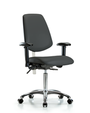 Class 100 Vinyl Clean Room Chair - Medium Bench Height with Medium Back, Seat Tilt, Adjustable Arms, & Casters in Charcoal Trailblazer Vinyl