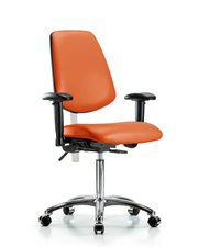 Class 100 Vinyl Clean Room Chair - Medium Bench Height with Medium Back, Seat Tilt, Adjustable Arms, & Casters in Orange Kist Trailblazer Vinyl