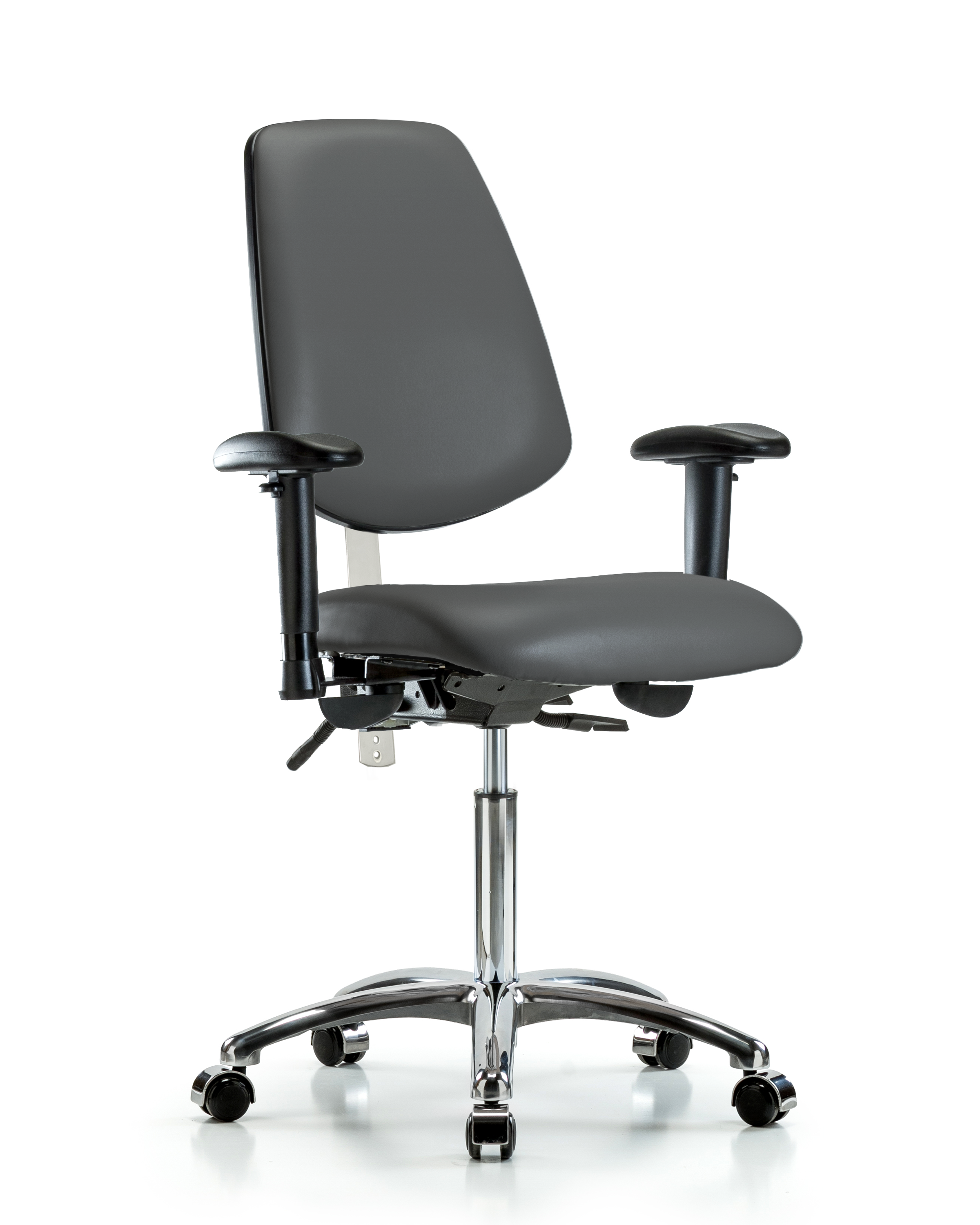 Class 100 Vinyl Clean Room Chair - Medium Bench Height with Medium Back, Seat Tilt, Adjustable Arms, & Casters in Storm Supernova Vinyl