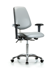 Class 100 Vinyl Clean Room Chair - Medium Bench Height with Medium Back, Seat Tilt, Adjustable Arms, & Casters in Sterling Supernova Vinyl