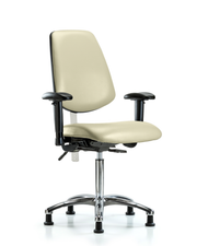 Class 100 Vinyl Clean Room Chair - Medium Bench Height with Medium Back, Seat Tilt, Adjustable Arms, & Stationary Glides in Adobe White Trailblazer Vinyl