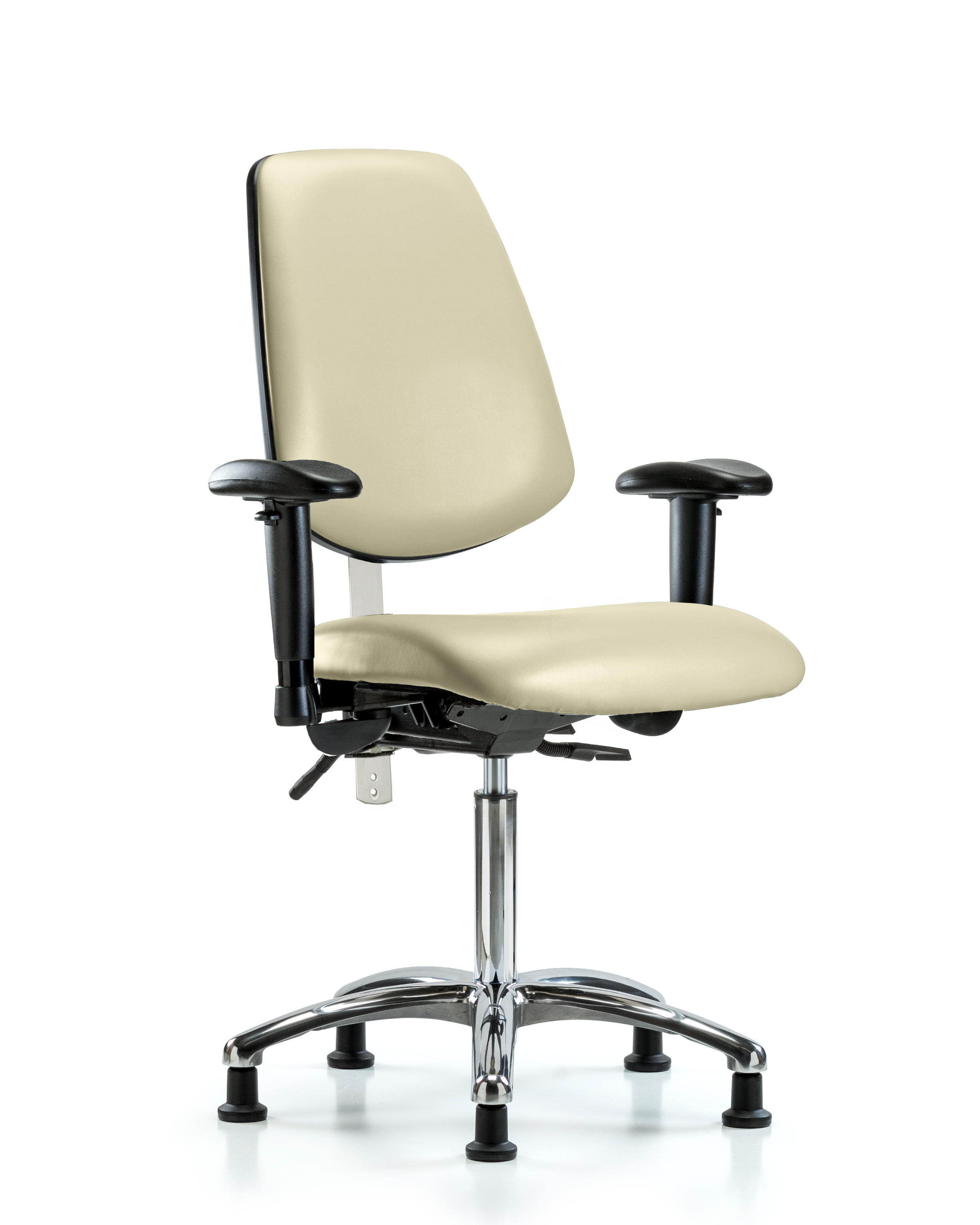 Class 100 Vinyl Clean Room Chair - Medium Bench Height with Medium Back, Seat Tilt, Adjustable Arms, & Stationary Glides in Adobe White Trailblazer Vinyl