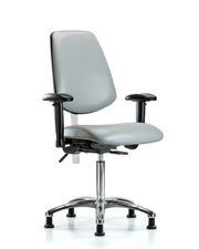 Class 100 Vinyl Clean Room Chair - Medium Bench Height with Medium Back, Seat Tilt, Adjustable Arms, & Stationary Glides in Dove Trailblazer Vinyl