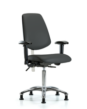 Class 100 Vinyl Clean Room Chair - Medium Bench Height with Medium Back, Seat Tilt, Adjustable Arms, & Stationary Glides in Charcoal Trailblazer Vinyl