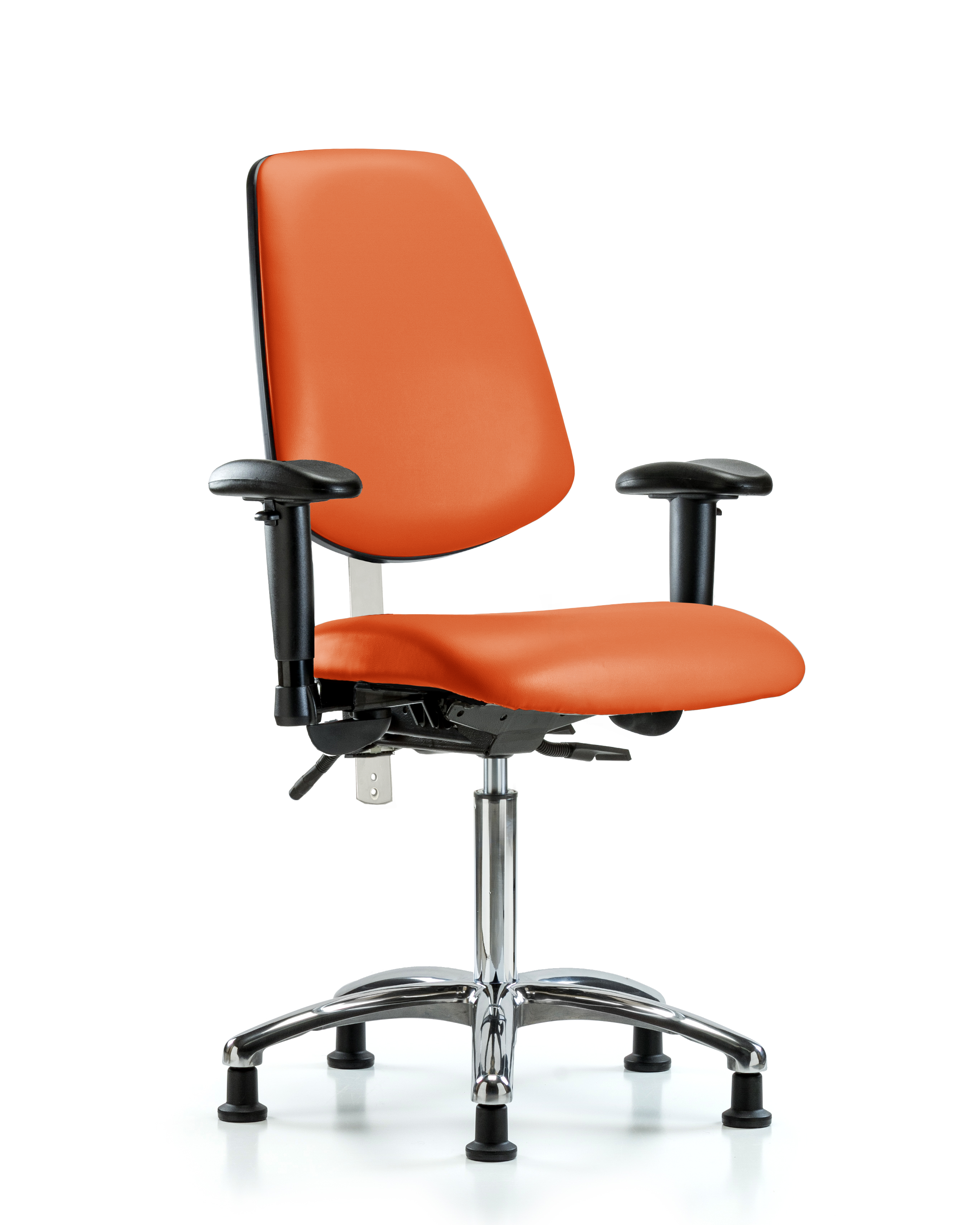 Class 100 Vinyl Clean Room Chair - Medium Bench Height with Medium Back, Seat Tilt, Adjustable Arms, & Stationary Glides in Orange Kist Trailblazer Vinyl