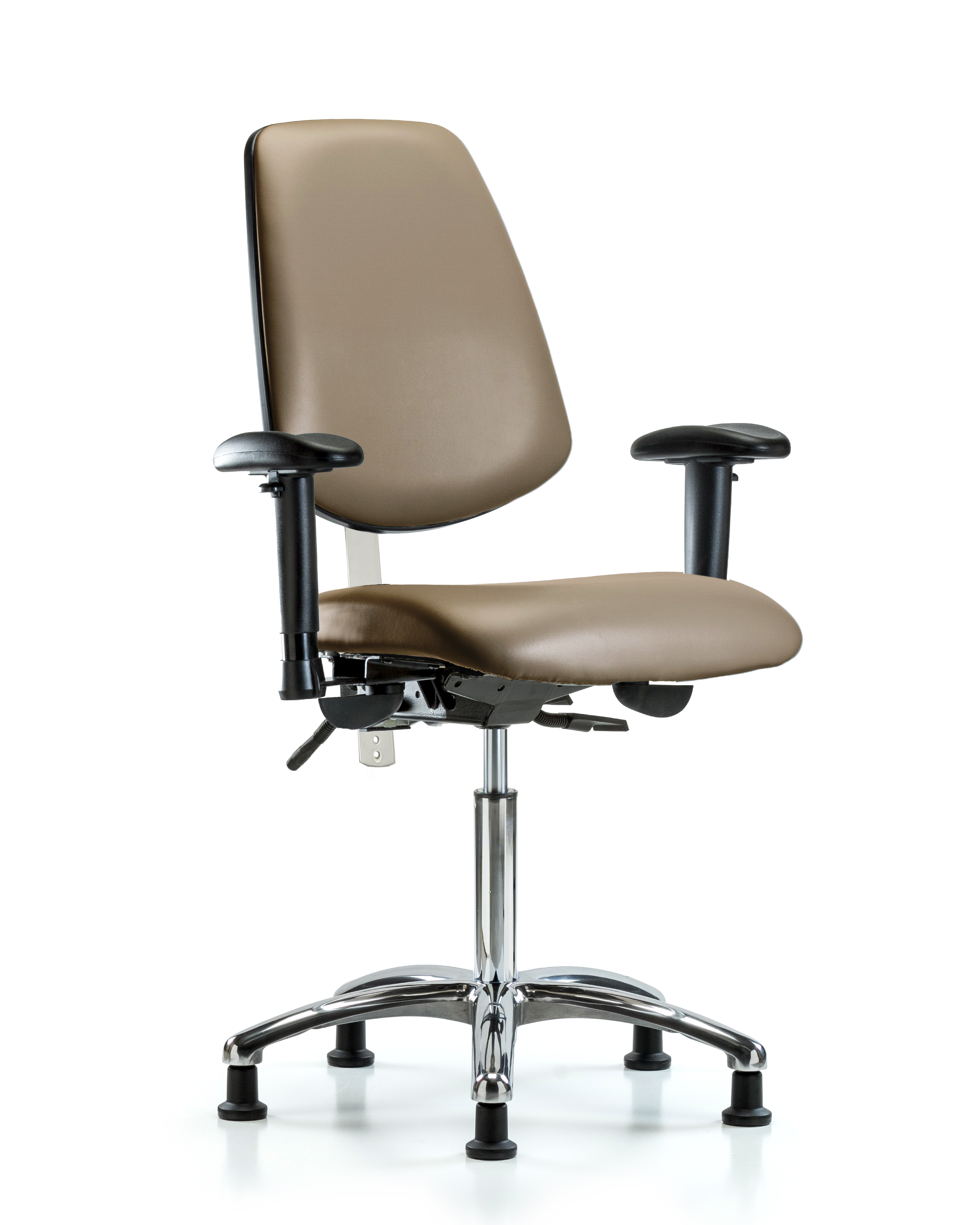 Class 100 Vinyl Clean Room Chair - Medium Bench Height with Medium Back, Seat Tilt, Adjustable Arms, & Stationary Glides in Marine Blue Supernova Vinyl