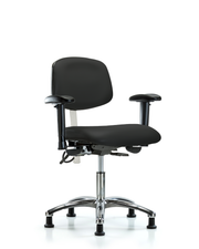 Class 100 Vinyl Clean Room/ESD Chair - Desk Height with Adjustable Arms & ESD Stationary Glides in Black ESD Vinyl