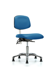 Class 100 Vinyl Clean Room/ESD Chair - Desk Height with Seat Tilt & ESD Stationary Glides in Blue ESD Vinyl