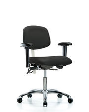 Class 100 Vinyl Clean Room/ESD Chair - Desk Height with Seat Tilt, Adjustable Arms, & ESD Casters in Black ESD Vinyl