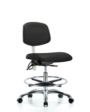 Class 100 Vinyl Clean Room/ESD Chair - Medium Bench Height with Chrome Foot Ring & ESD Casters in Black ESD Vinyl