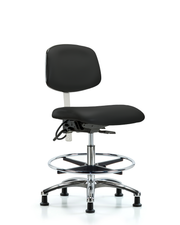 Class 100 Vinyl Clean Room/ESD Chair - Medium Bench Height with Chrome Foot Ring & ESD Stationary Glides in Black ESD Vinyl