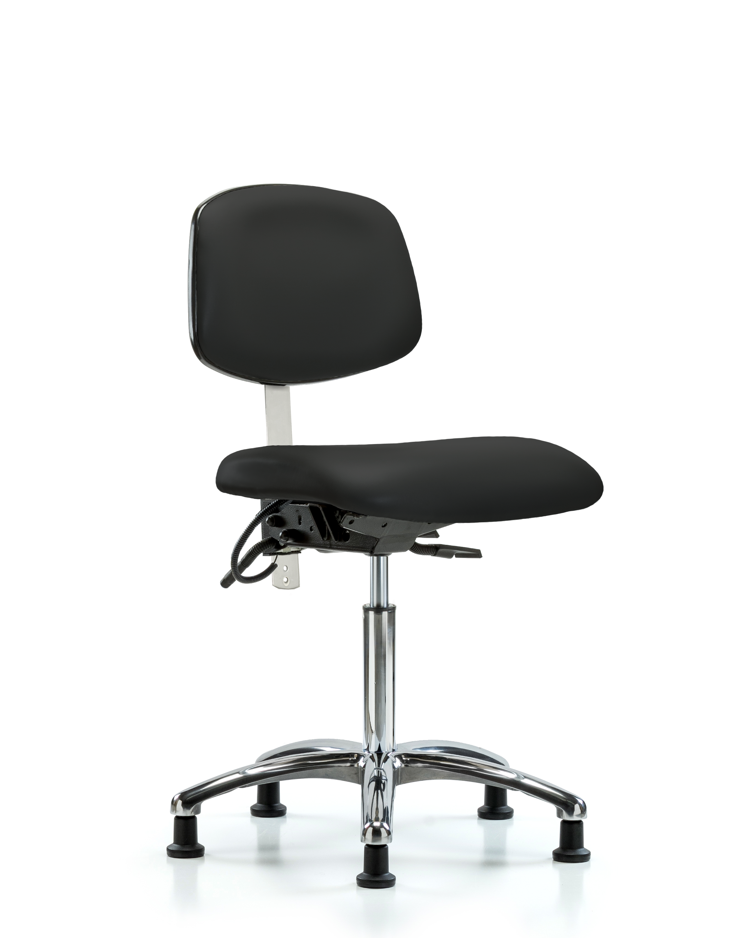Class 100 Vinyl Clean Room/ESD Chair - Medium Bench Height with ESD Stationary Glides in Black ESD Vinyl
