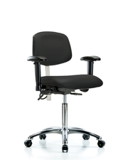 Class 100 Vinyl Clean Room/ESD Chair - Medium Bench Height with Adjustable Arms & ESD Casters in Black ESD Vinyl