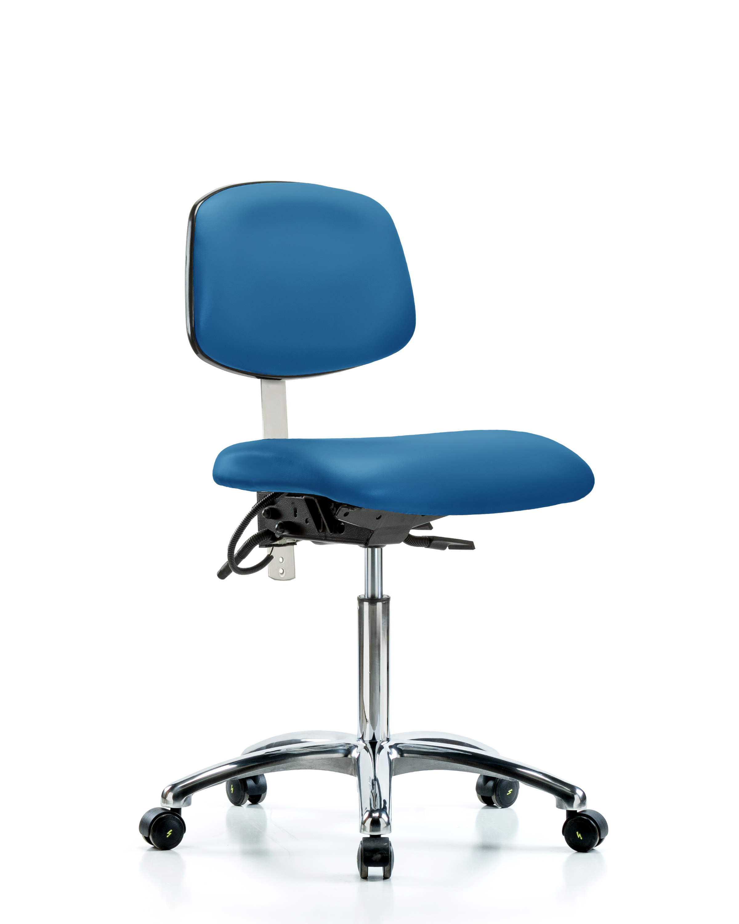 Class 100 Vinyl Clean Room/ESD Chair - Medium Bench Height with Seat Tilt & ESD Casters in Black ESD Vinyl