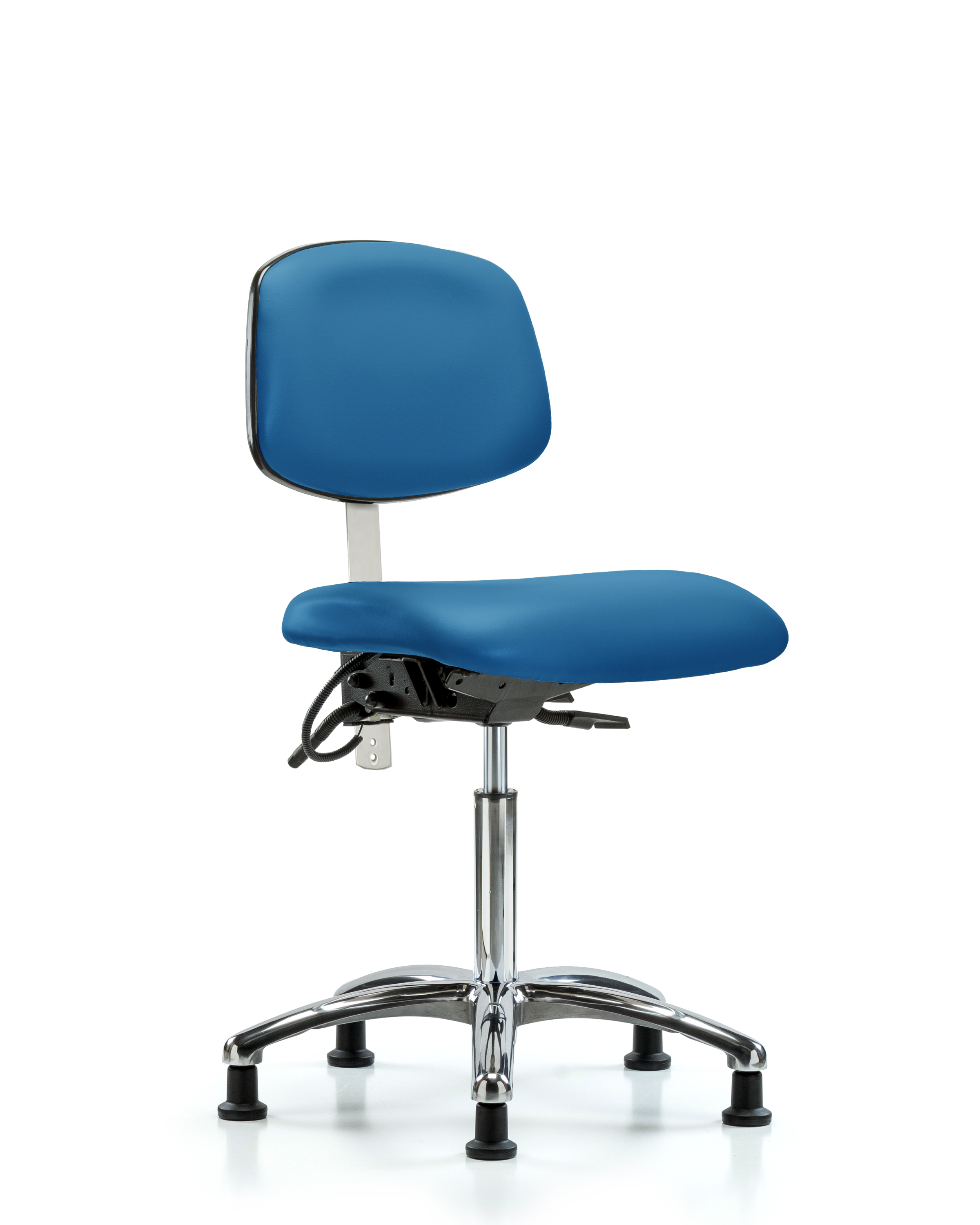 Class 100 Vinyl Clean Room/ESD Chair - Medium Bench Height with Seat Tilt & ESD Stationary Glides in Black ESD Vinyl