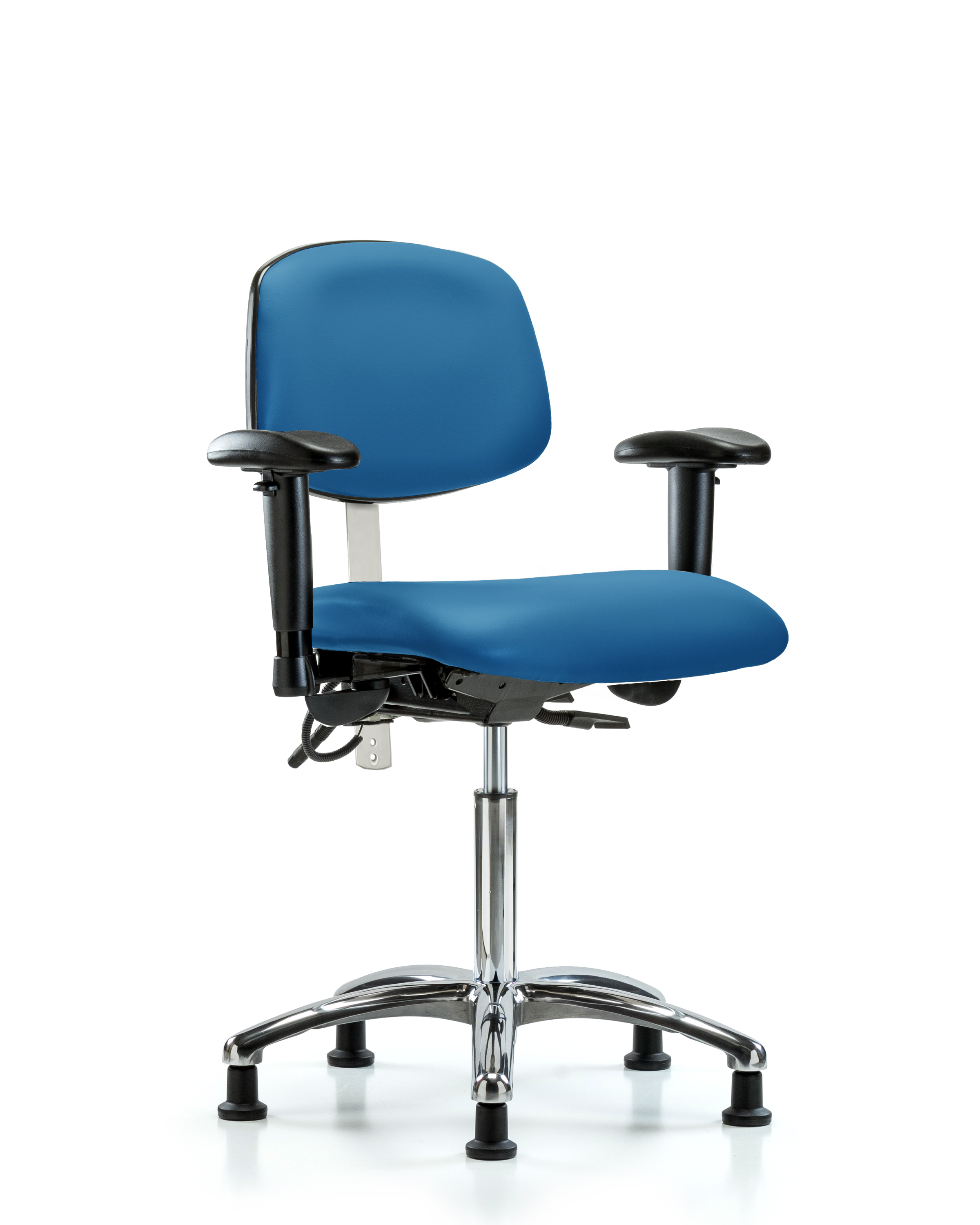 Class 100 Vinyl Clean Room/ESD Chair - Medium Bench Height with Seat Tilt, Adjustable Arms, & ESD Stationary Glides in Black ESD Vinyl
