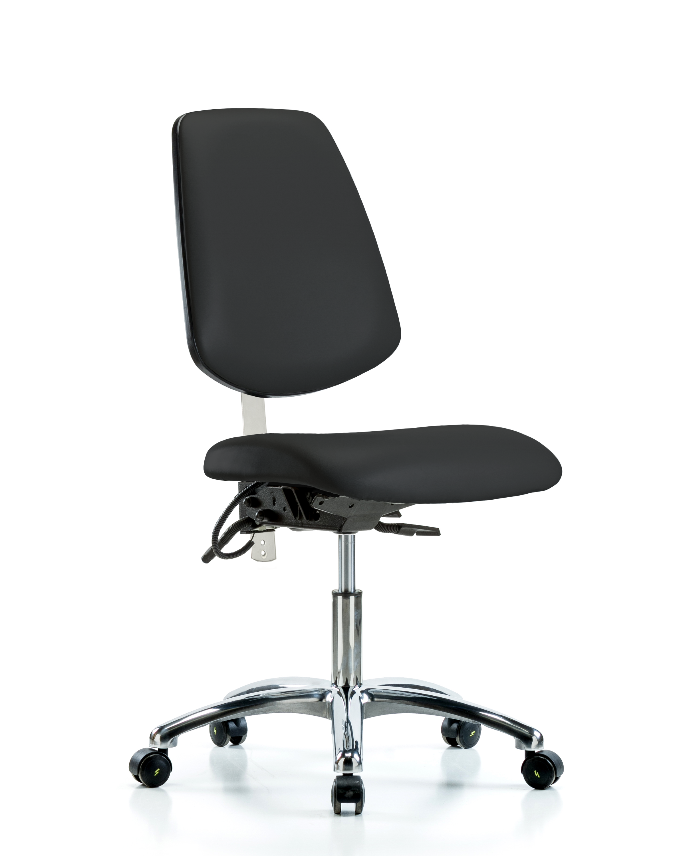 Class 100 Vinyl Clean Room/ESD Chair - Desk Height with Medium Back & ESD Casters in Black ESD Vinyl