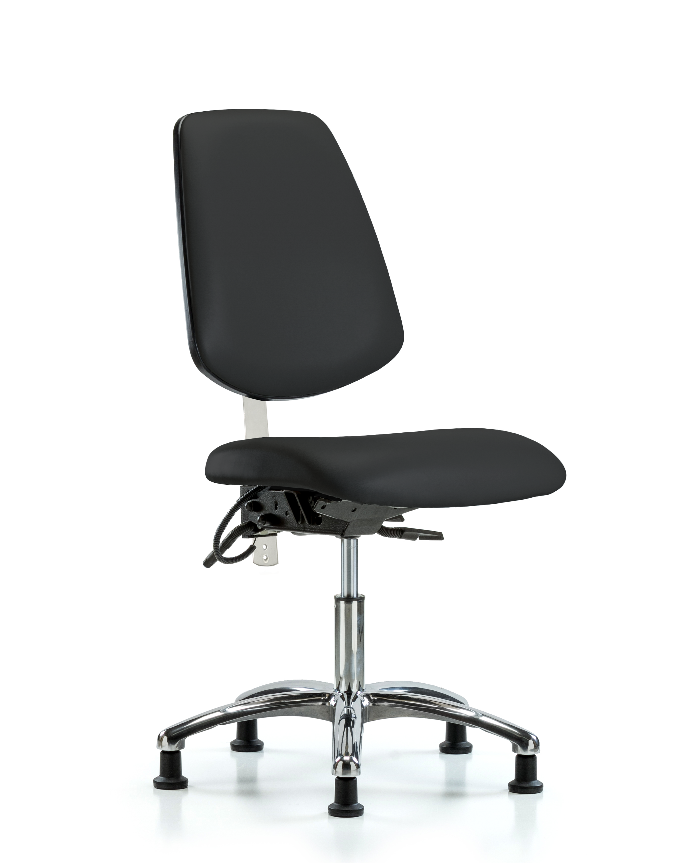 Class 100 Vinyl Clean Room/ESD Chair - Desk Height with Medium Back & ESD Stationary Glides in Black ESD Vinyl