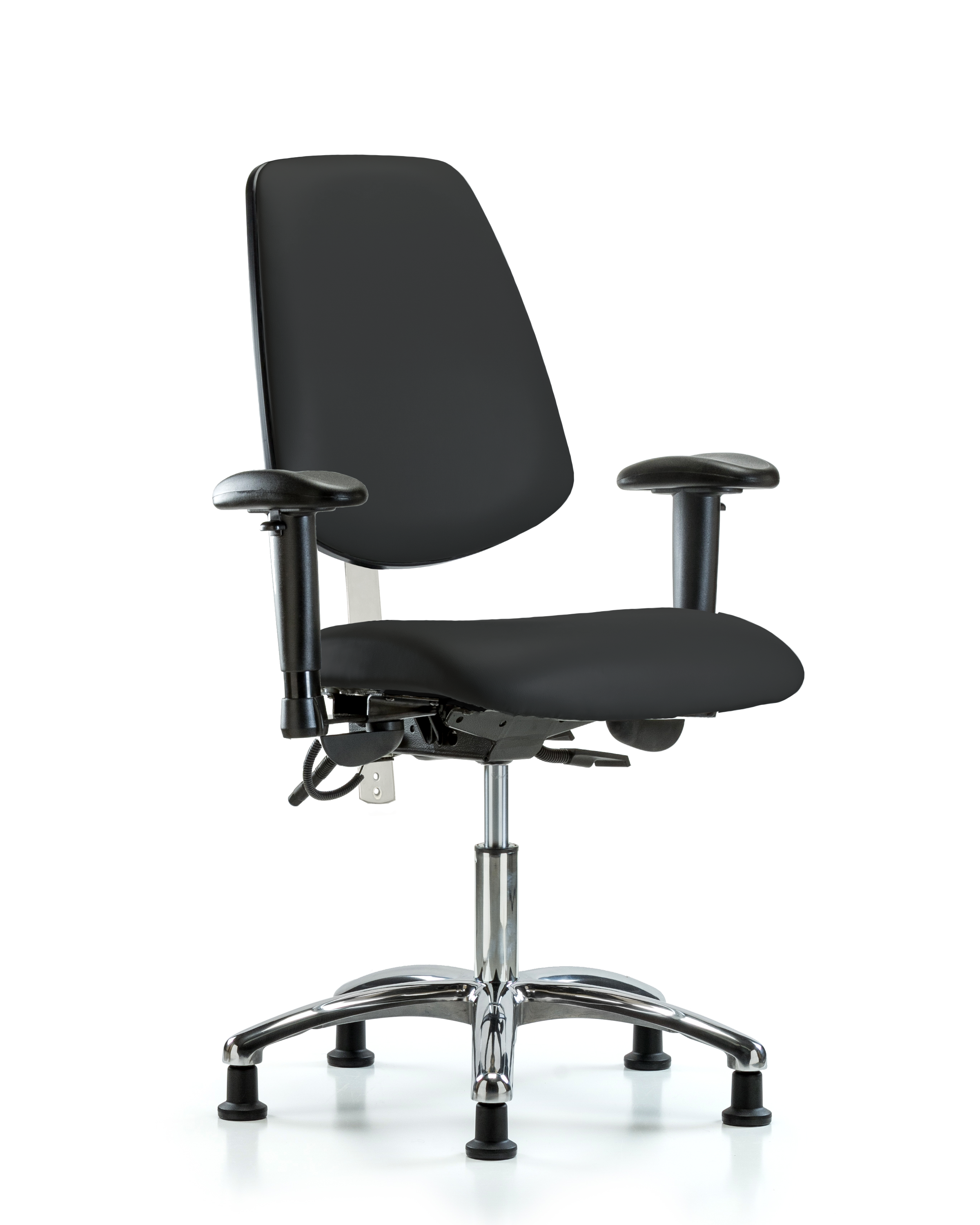 Class 100 Vinyl Clean Room/ESD Chair - Desk Height with Medium Back, Adjustable Arms, & ESD Stationary Glides in Blue ESD Vinyl