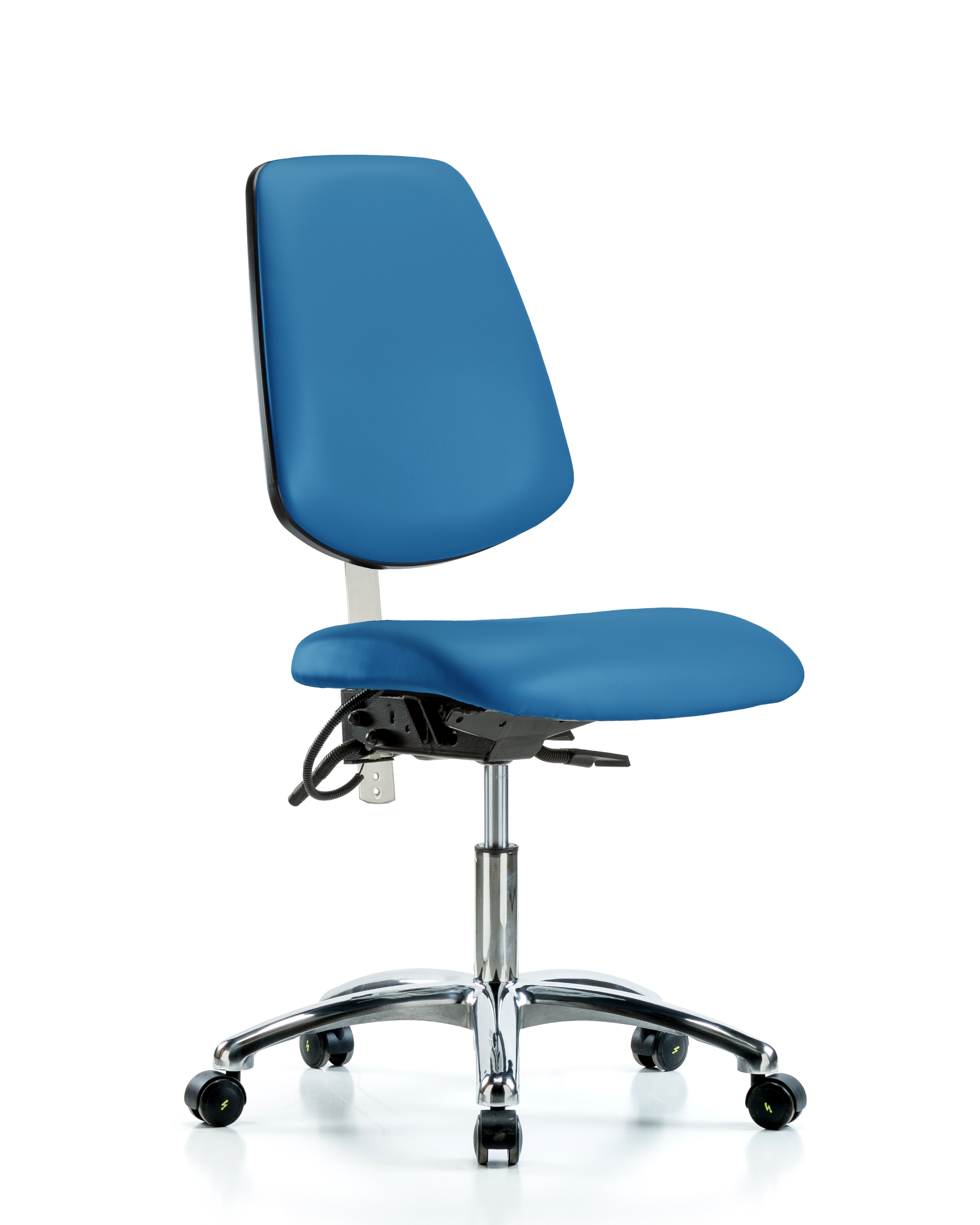 Class 100 Vinyl Clean Room/ESD Chair - Desk Height with Medium Back, Seat Tilt, & ESD Casters in Black ESD Vinyl