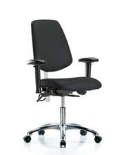 Class 100 Vinyl Clean Room/ESD Chair - Desk Height with Medium Back, Seat Tilt, Adjustable Arms, & ESD Casters in Black ESD Vinyl