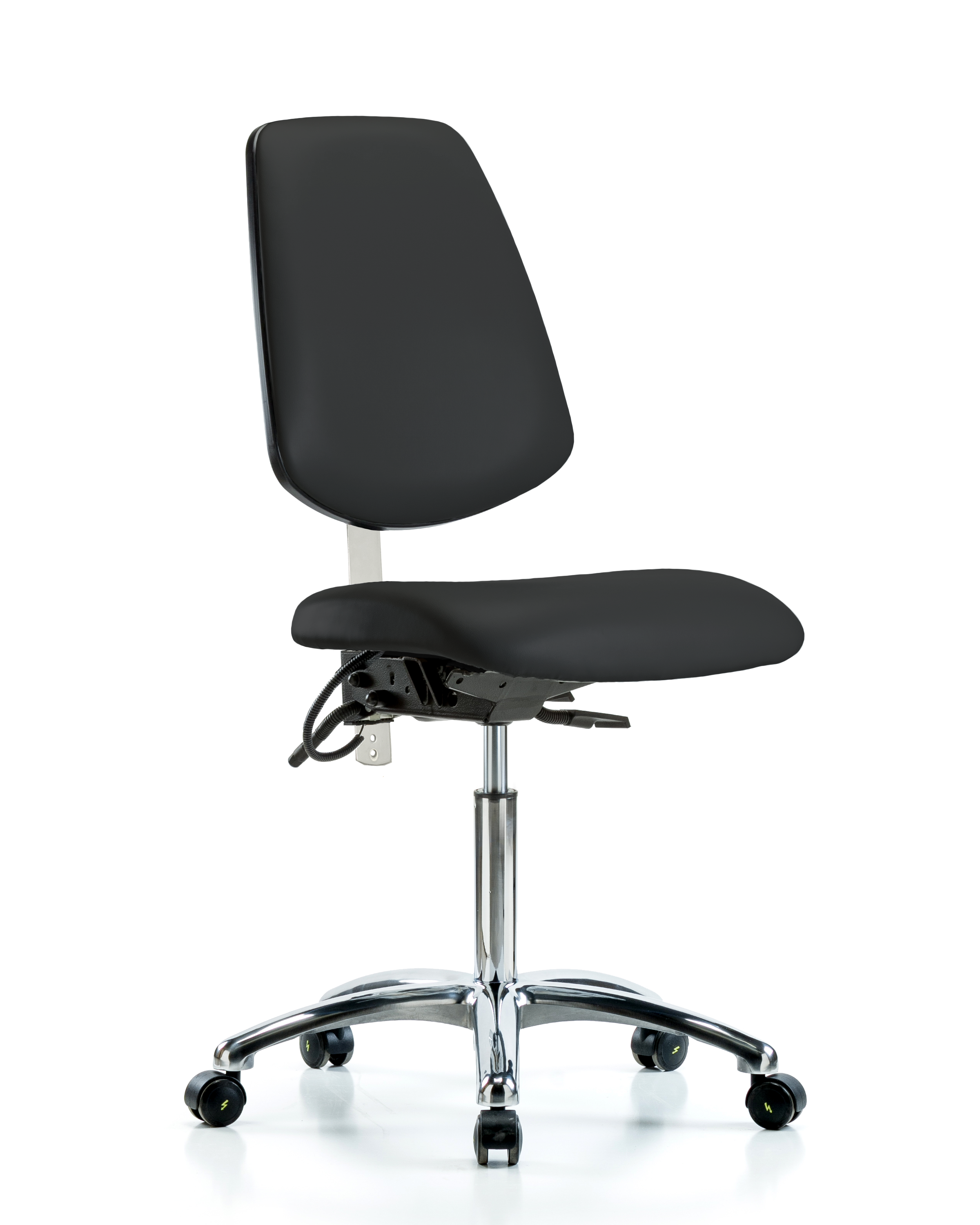 Class 100 Vinyl Clean Room/ESD Chair - Medium Bench Height with Medium Back & ESD Casters in Black ESD Vinyl