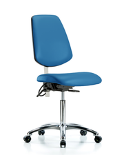 Class 100 Vinyl Clean Room/ESD Chair - Medium Bench Height with Medium Back & ESD Casters in Black ESD Vinyl