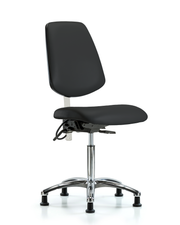 Class 100 Vinyl Clean Room/ESD Chair - Medium Bench Height with Medium Back & ESD Stationary Glides in Black ESD Vinyl