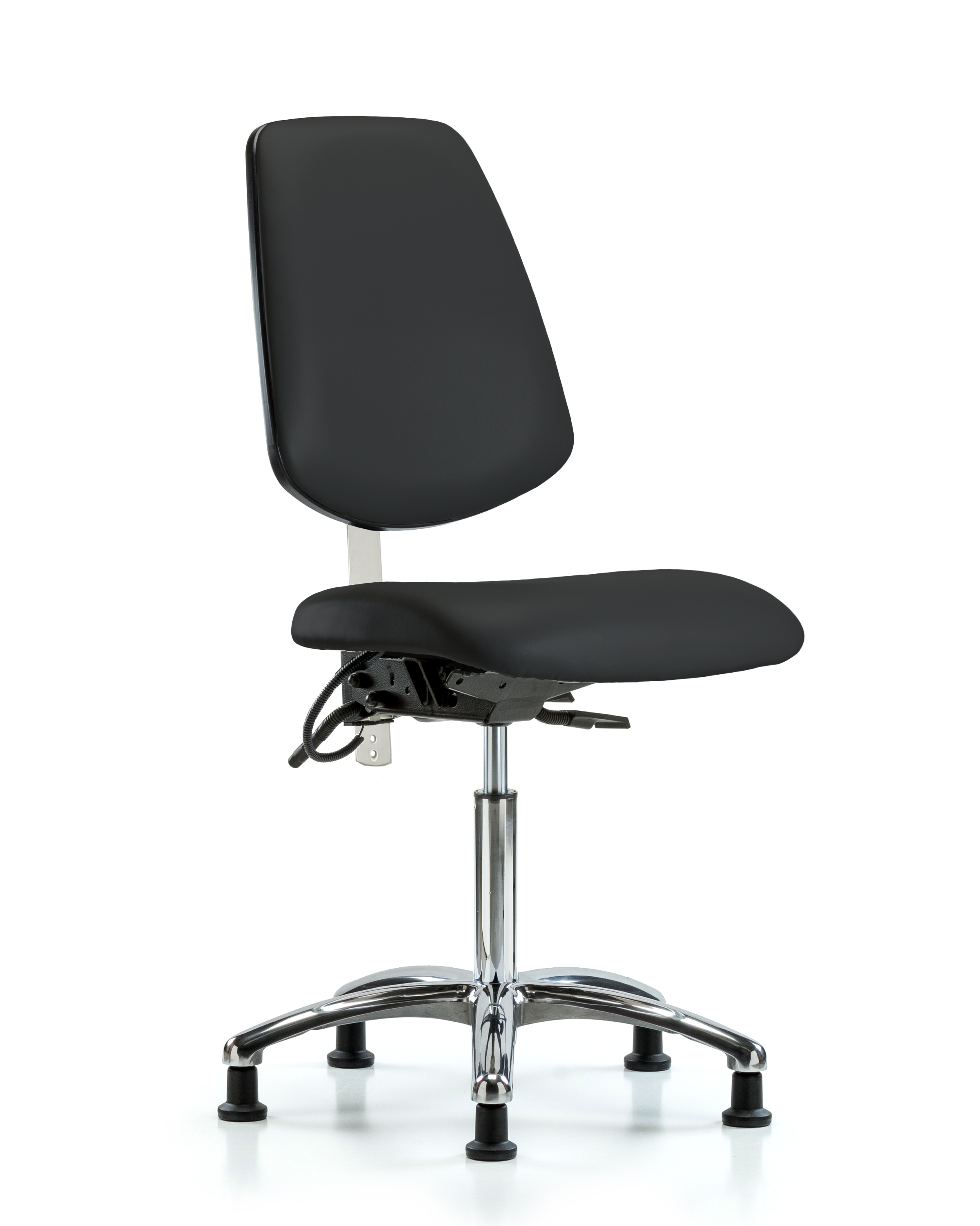 Class 100 Vinyl Clean Room/ESD Chair - Medium Bench Height with Medium Back & ESD Stationary Glides in Black ESD Vinyl