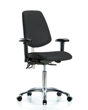Class 100 Vinyl Clean Room/ESD Chair - Medium Bench Height with Medium Back, Adjustable Arms, & ESD Casters in Black ESD Vinyl