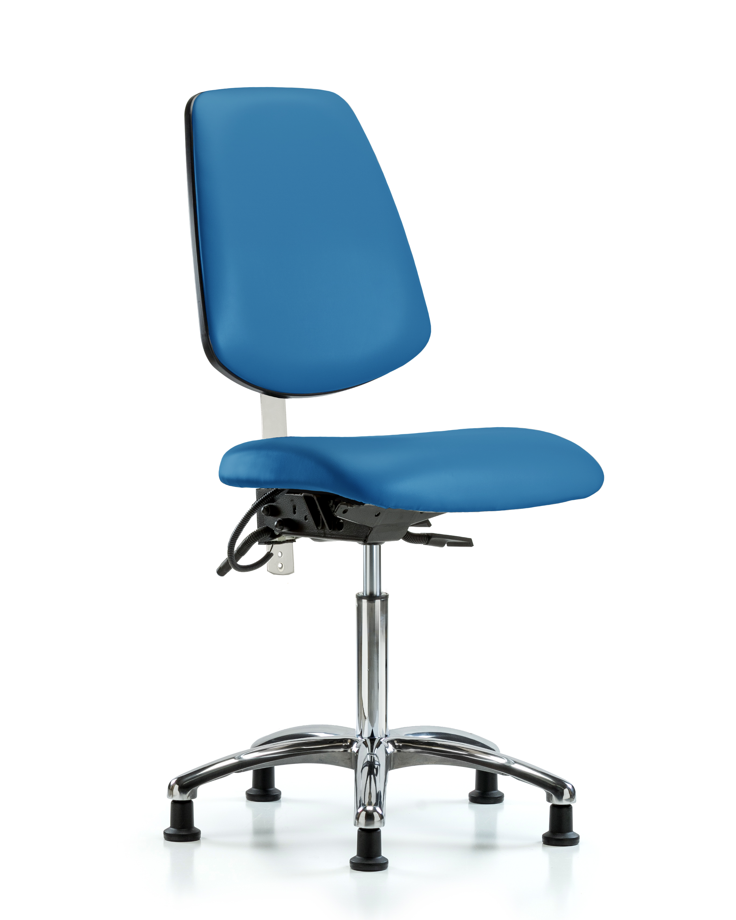 Class 100 Vinyl Clean Room/ESD Chair - Medium Bench Height with Medium Back, Seat Tilt, & ESD Stationary Glides in Black ESD Vinyl