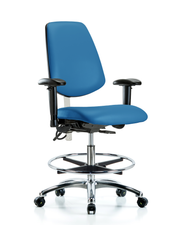 Class 100 Vinyl Clean Room/ESD Chair - Medium Bench Height with Medium Back, Seat Tilt, Adjustable Arms, Chrome Foot Ring, & ESD Casters in Black ESD Vinyl