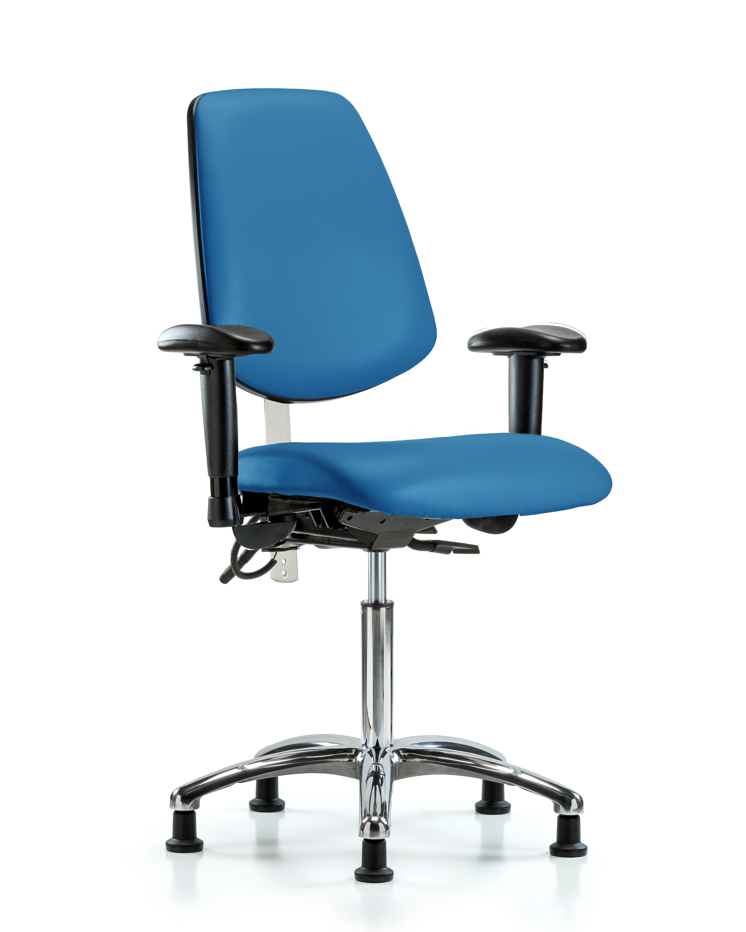 Class 100 Vinyl Clean Room/ESD Chair - Medium Bench Height with Medium Back, Seat Tilt, Adjustable Arms, & ESD Stationary Glides in Black ESD Vinyl