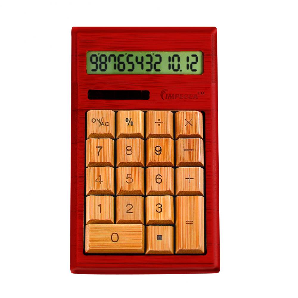 Impecca 12-Digits Bamboo Custom Carved Desktop Calculator - Mahogany Color